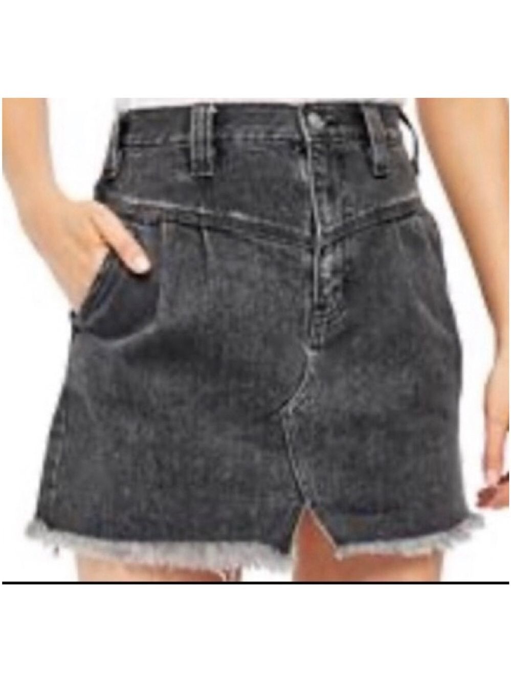 Free People Y2K Boho Western Mini Skirt- Sidecar Distressed Black Denim size 25 - Picture 3 of 10